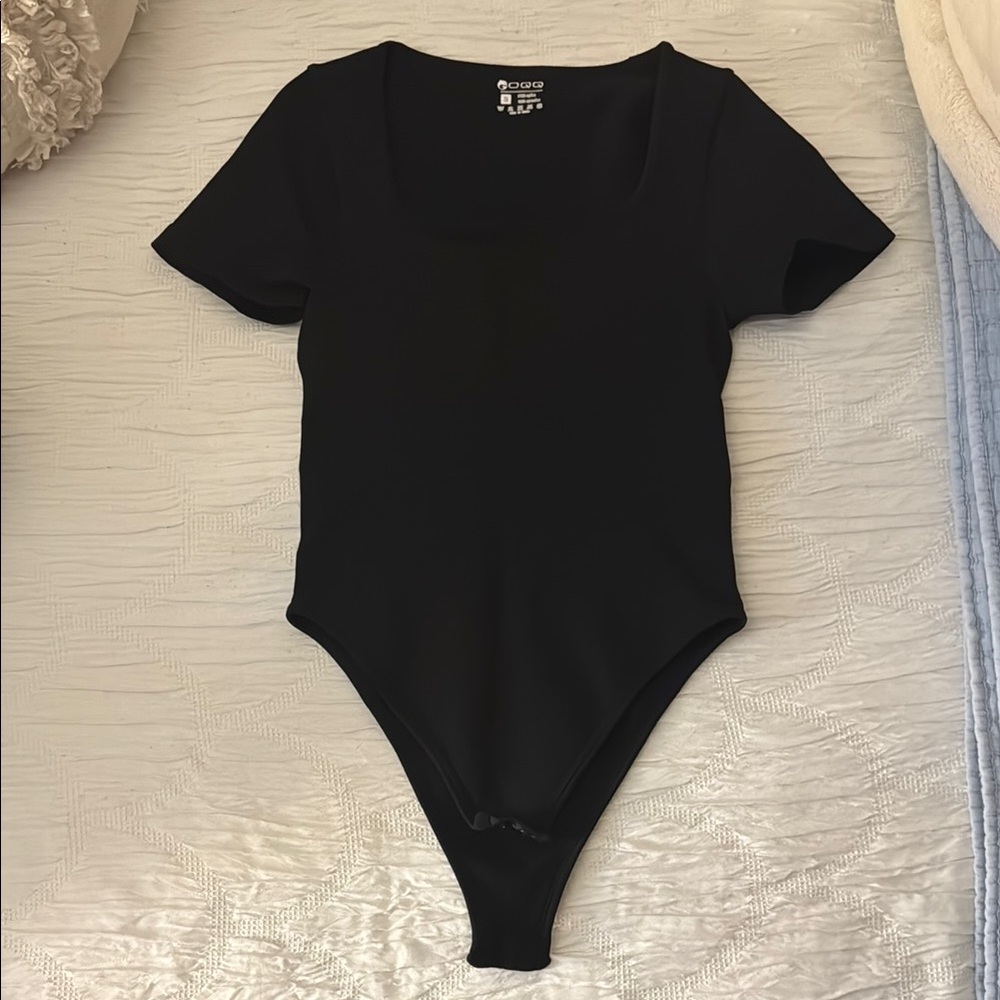 Black and Pink Bodysuit with Crew Neck and Short Sleeves